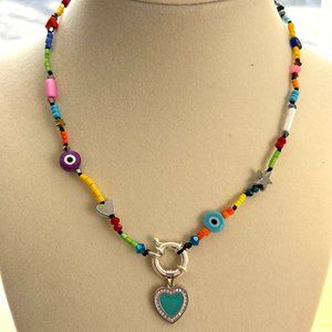 Handmade silver blue heart necklace